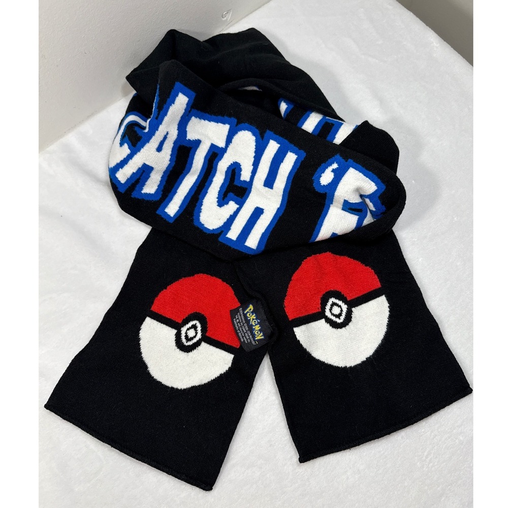 Pokemon Pokeball Nintendo Gotta Catch Em Scarf 74x7 Winter Knit Black/Red/Blue‎
